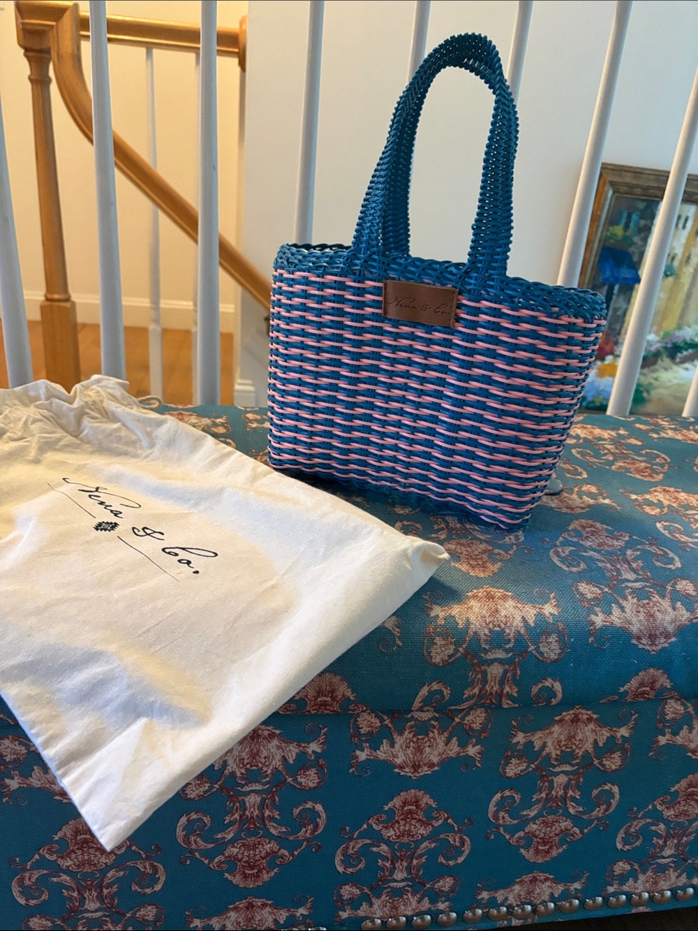 Nena & Co. Pink and Teal Woven Tote